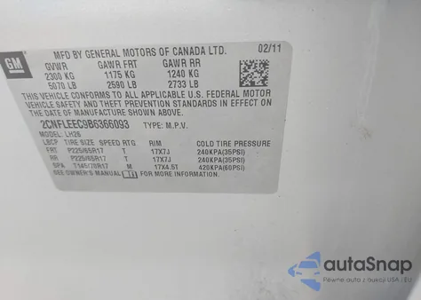 2011 Chevrolet Equinox 1Lt from USA, damaged, VIN 2CNFLEEC9B6366093